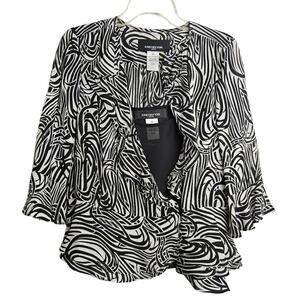 Jones New York Womens Black White Peplum Silk Bell Sleeve Blouse Tank Set Sz 2P